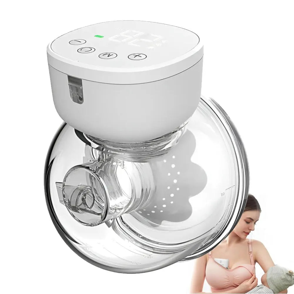 Extractor de leche eléctrico manos libres EmpiBy en color blanco con pantalla LED y diseño ergonómico de silicona