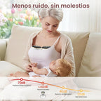 Madre amamantando con extractor de leche eléctrico manos libres EmpiBy silencioso y portátil en un sofá