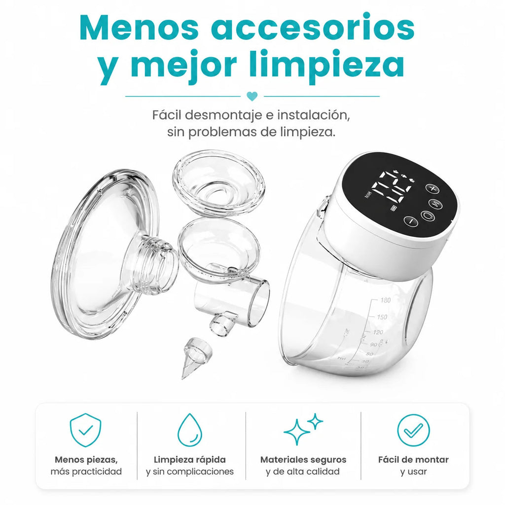 Extractor de leche eléctrico EmpiBy portátil y recargable con pantalla digital, diseño compacto y fácil de limpiar.