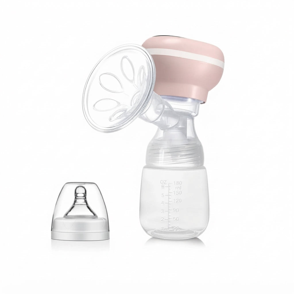 Extractor de leche eléctrico EmpiBy rosa con copa de silicona, biberón graduado y tapa protectora