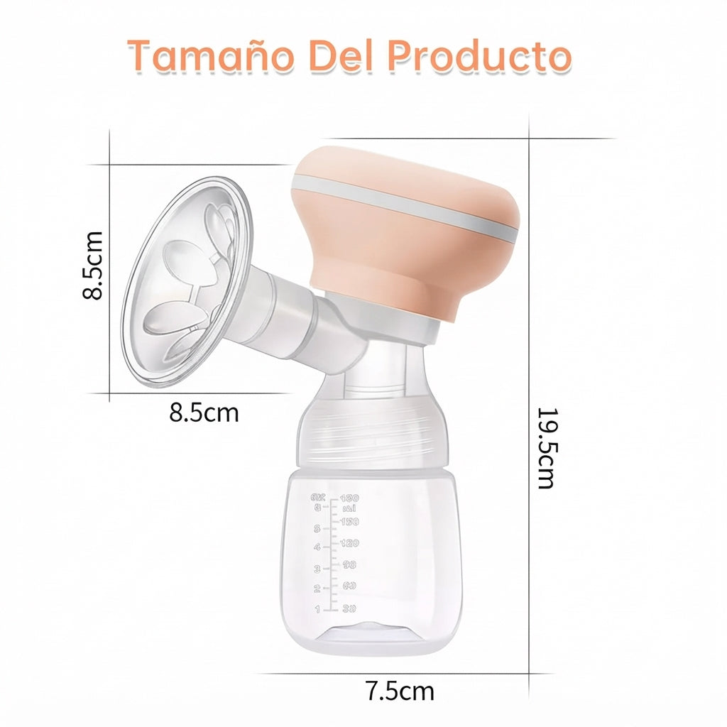 Extractor de leche eléctrico EmpiBy rosa con medidas técnicas, fabricado en silicona y plástico libre de BPA.