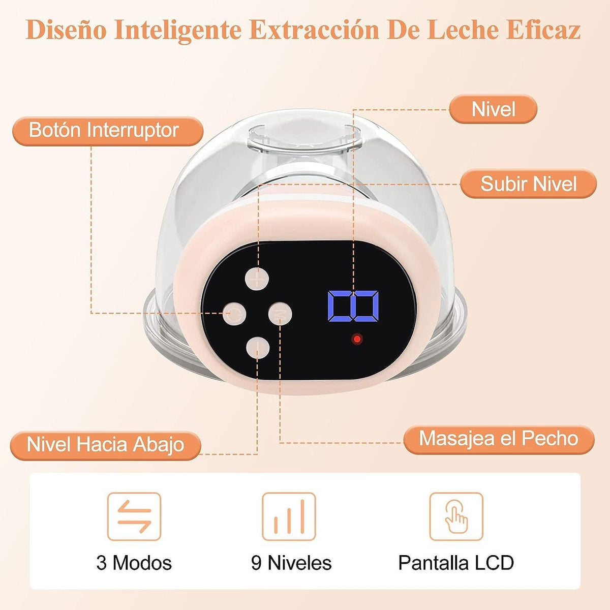 Extractor de leche eléctrico EmpiBy S11 manos libres con pantalla LCD, 3 modos y 9 niveles de succión ajustables