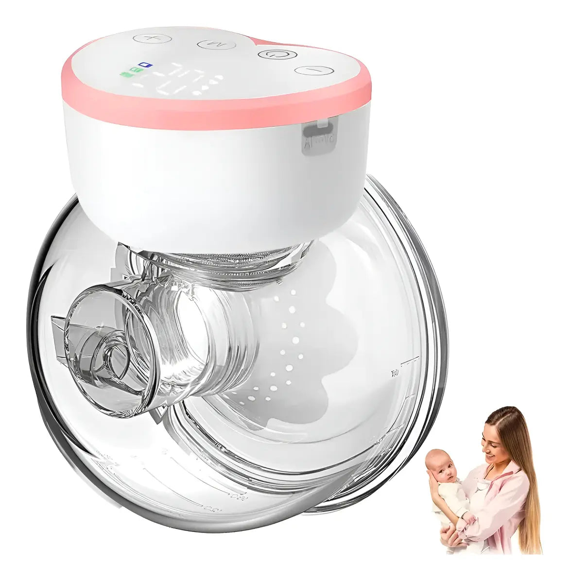 Extractor de leche manos libres EmpiBy portátil con pantalla digital, diseño ergonómico en blanco y fucsia sin BPA