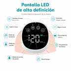 Pantalla LED del extractor de leche EmpiBy MY-376 mostrando niveles de succión, modos y tiempo de batería