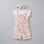 Conjunto EmpiBy de dos piezas para bebé con peto corto rosa estampado de flores y camiseta blanca con volantes