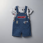 Conjunto EmpiBy de 2 piezas para bebé con overol de mezclilla oscura, bordado de Mickey y camiseta gris estampada.