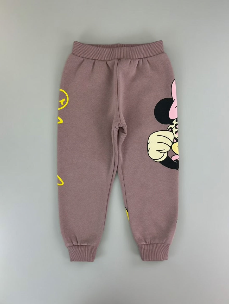 Pantalones de chándal EmpiBy color malva con estampado de Minnie Mouse y detalles en amarillo para niña