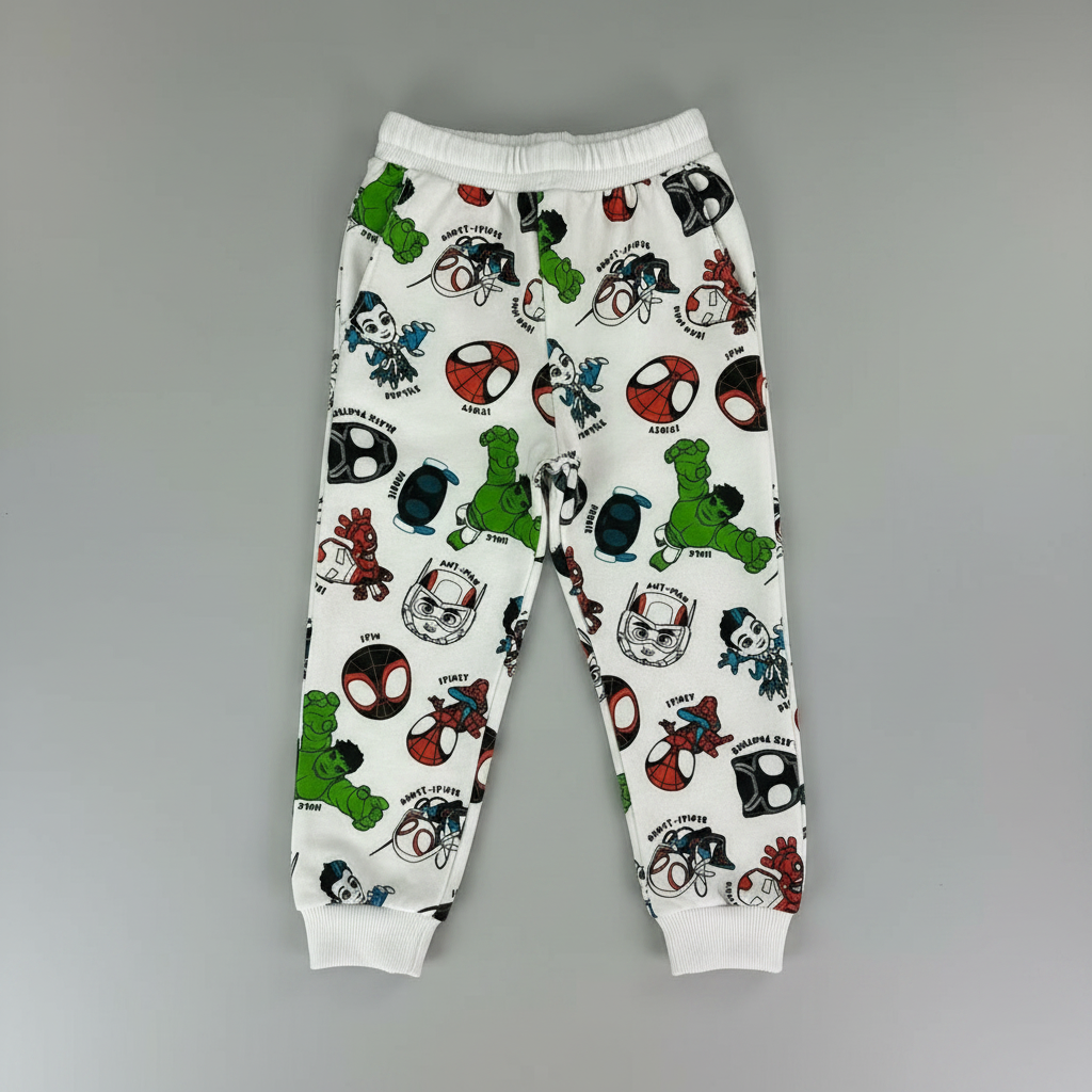 Pantalón jogger infantil EmpiBy blanco con estampado de personajes de Spidey y sus amigos en colores vibrantes