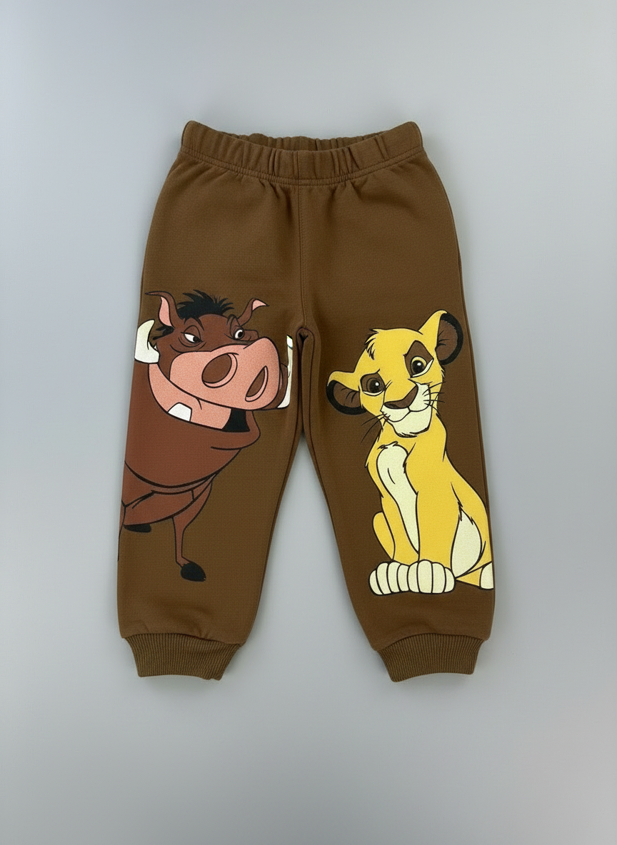 Pantalones jogger marrones EmpiBy con estampados de Simba y Pumba de El Rey León para niños