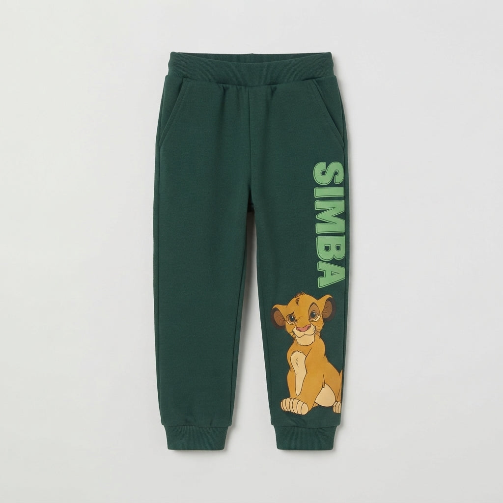 Pantalón jogger EmpiBy verde oscuro de El Rey León con estampado de Simba y texto lateral para niños