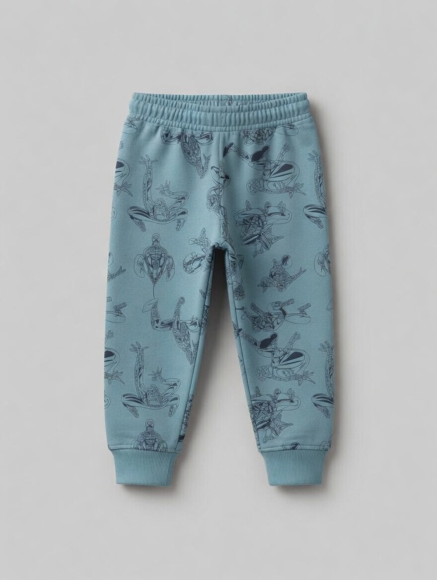 Pantalones jogger EmpiBy de algodón perchado color verde azulado con estampado integral de Spider-Man