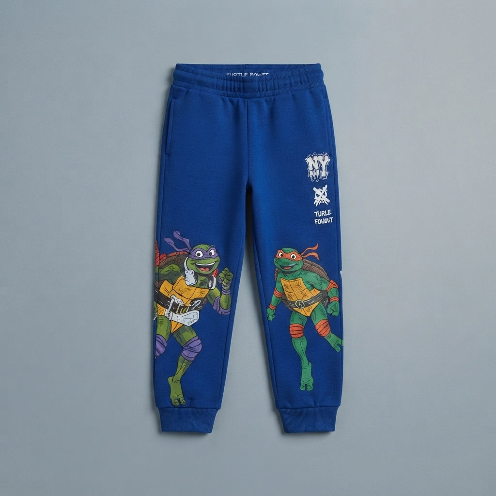 Pantalón jogger azul EmpiBy de las Tortugas Ninja con estampado de Leonardo y Michelangelo y detalles urbanos
