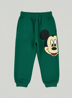 Pantalón jogger verde EmpiBy con estampado de la cara de Mickey Mouse y tobillos elásticos para niños