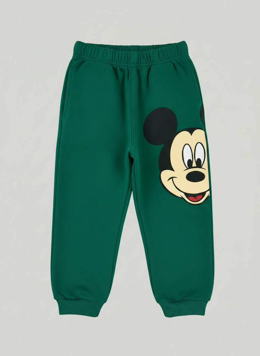 Pantalón jogger verde EmpiBy con estampado de la cara de Mickey Mouse y tobillos elásticos para niños