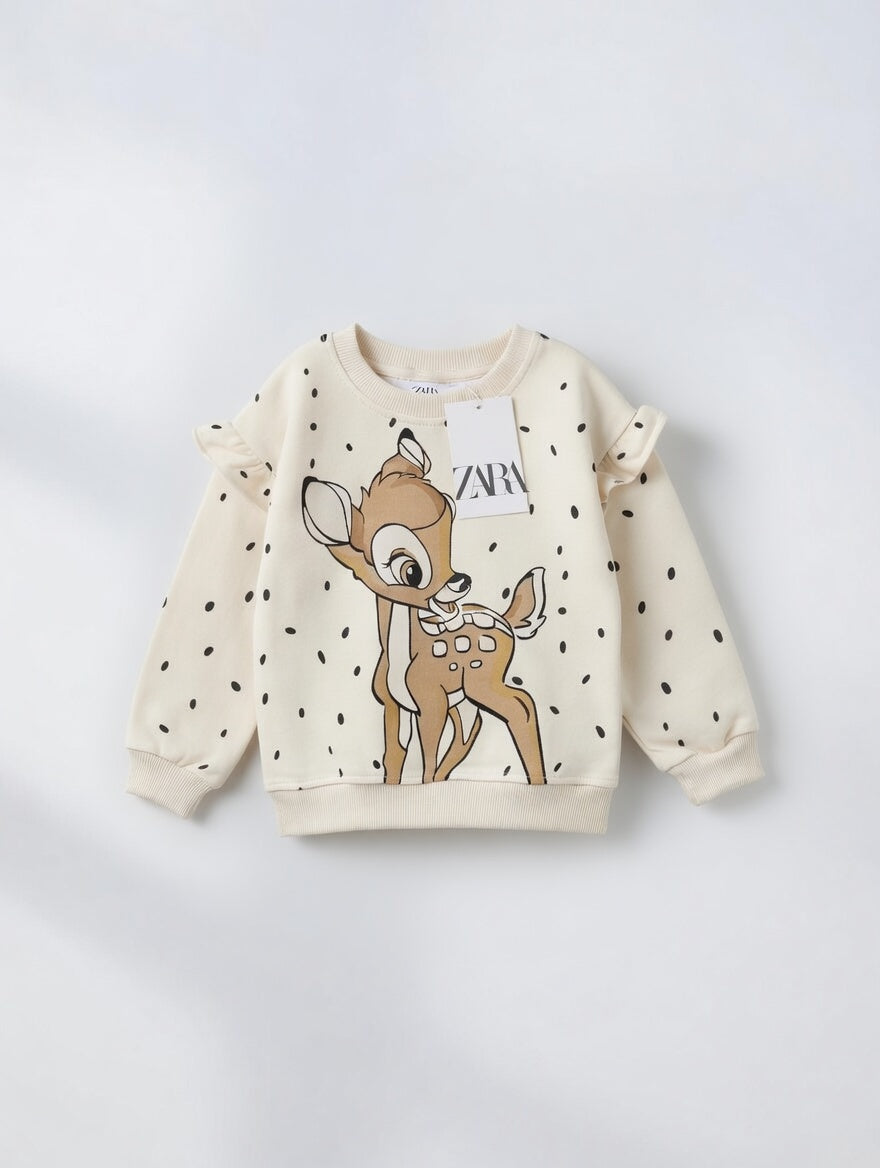 Sudadera EmpiBy de Bambi color crema con estampado de puntos y volantes en los hombros para niña