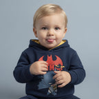 Bebé con sudadera azul marino de Batman con capucha amarilla de EmpiBy, diseño cómodo y suave para niño