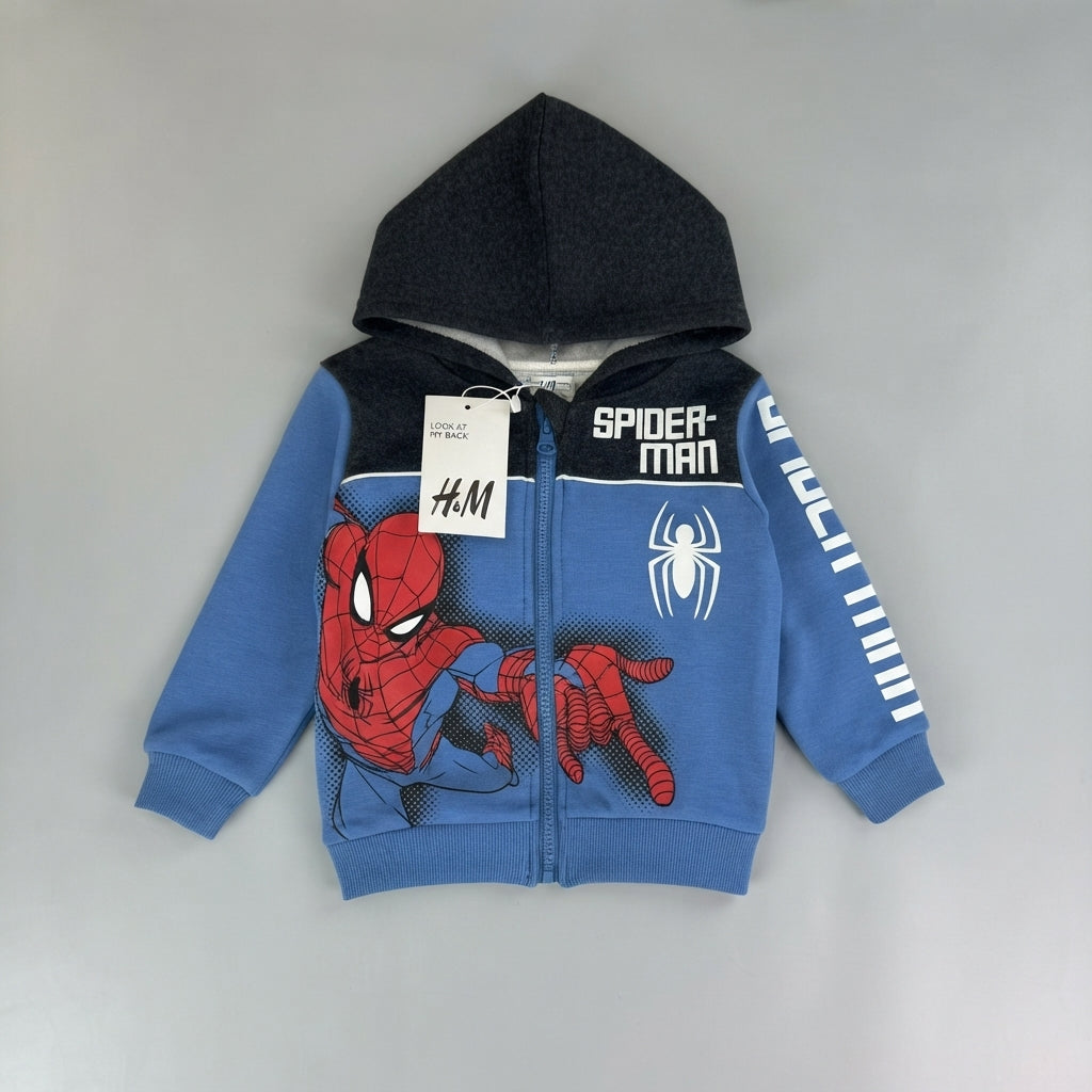 Sudadera con cremallera EmpiBy de Spider-Man en azul y gris con capucha y estampado del superhéroe de Marvel