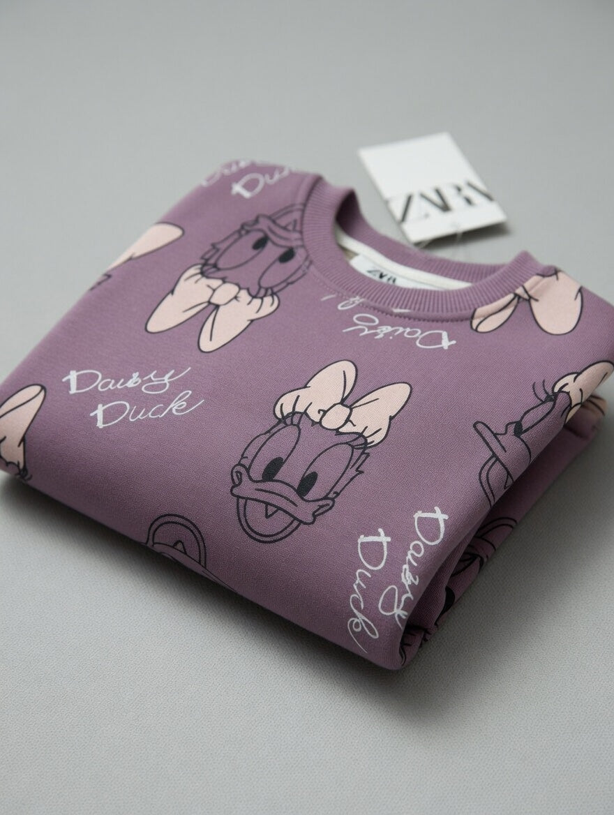 Sudadera EmpiBy de Daisy Duck en color malva con estampado del personaje y cuello redondo para niña