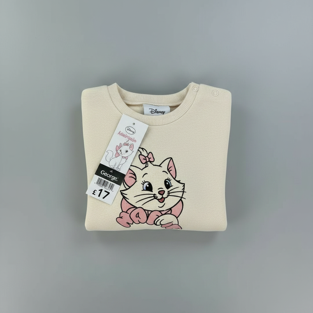 Sudadera EmpiBy de color marfil con estampado de la gatita Marie de Disney y botones de presión en el hombro