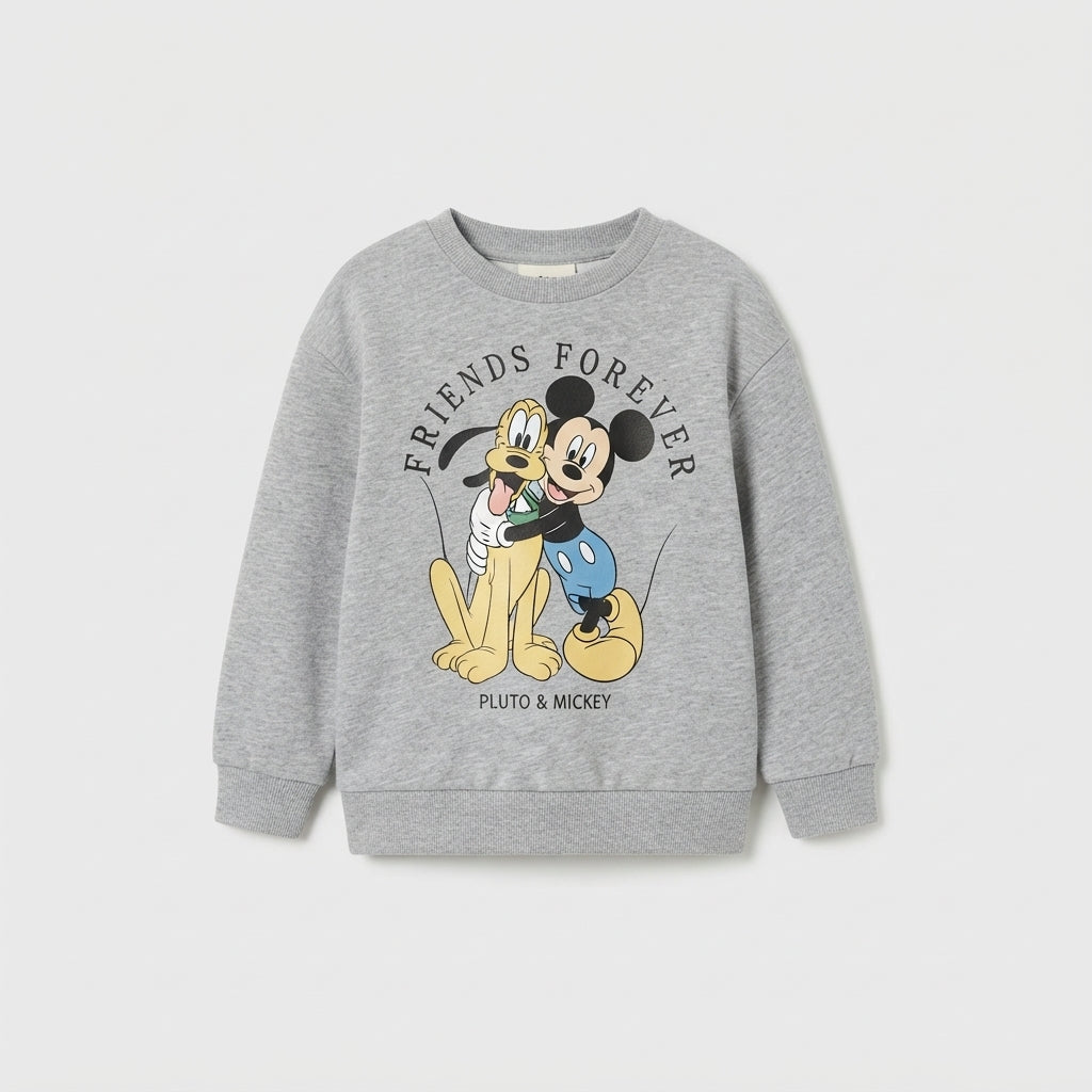 Sudadera gris EmpiBy para niño con estampado de Mickey Mouse y Pluto y texto Friends Forever en algodón suave