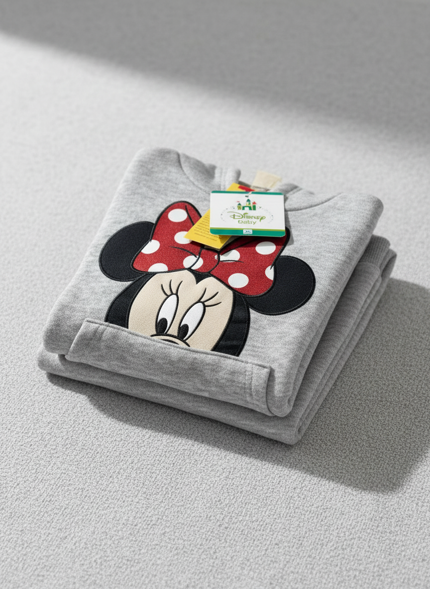 Sudadera gris EmpiBy con capucha y estampado de Minnie Mouse con lazo rojo, diseño oficial de Disney Baby.
