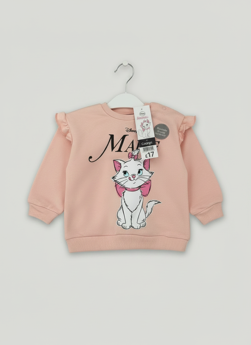 Sudadera rosa EmpiBy de Marie Aristogatos con volantes en los hombros y estampado frontal para niña