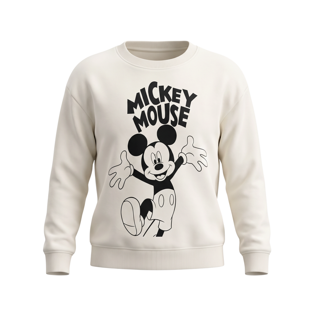 Sudadera EmpiBy de cuello redondo en color marfil con estampado frontal de Mickey Mouse para niños