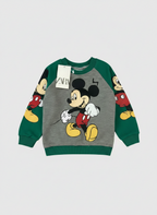 Sudadera infantil EmpiBy de Mickey Mouse con mangas verdes raglán, cuerpo gris y estampado clásico del personaje