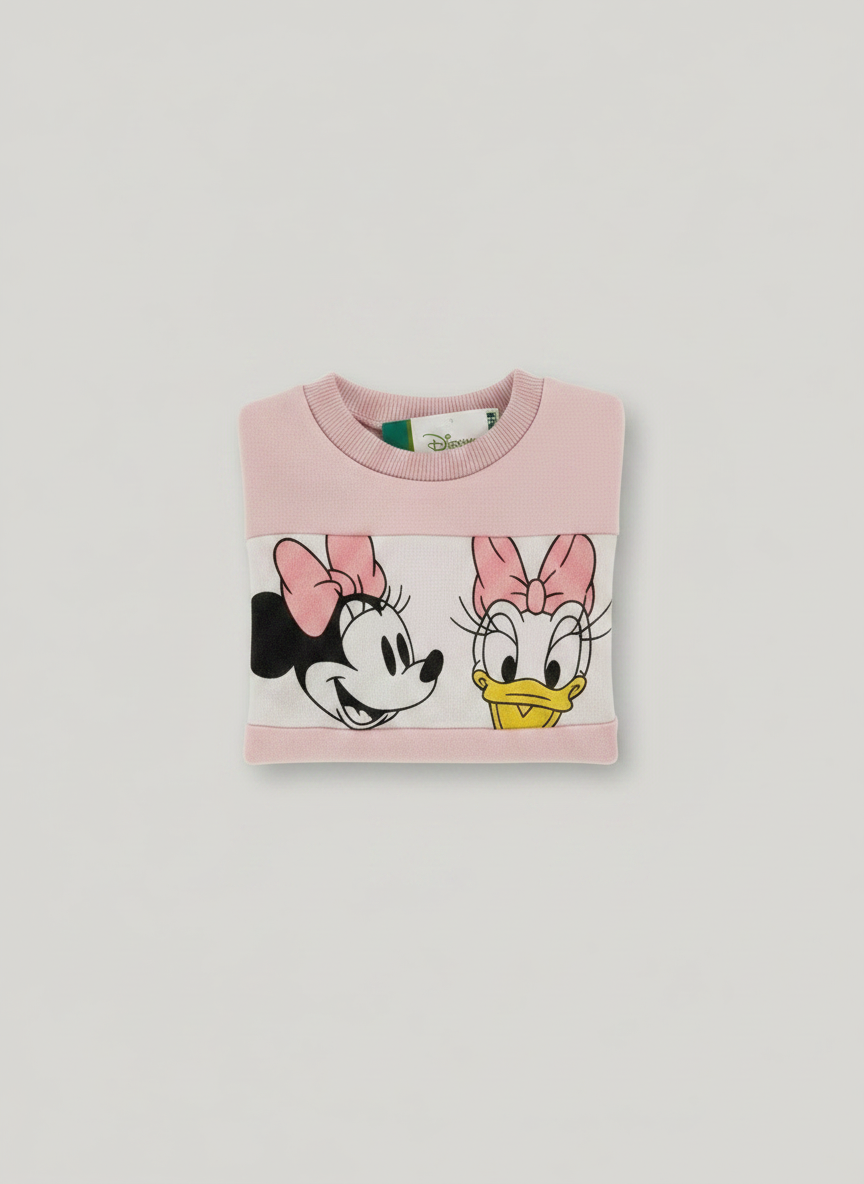 Sudadera EmpiBy rosa y blanca para niña con estampado de Minnie Mouse y Daisy Duck de Disney