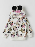 Sudadera EmpiBy con capucha blanca, estampado de Minnie Mouse, orejas 3D y lazo rosa para niñas.
