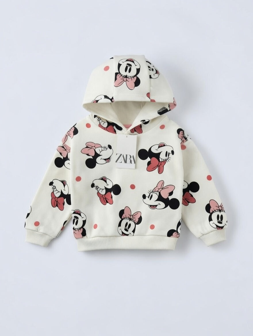 Sudadera con capucha EmpiBy de Minnie Mouse en color crema con estampado de lunares y lazos rojos y negros