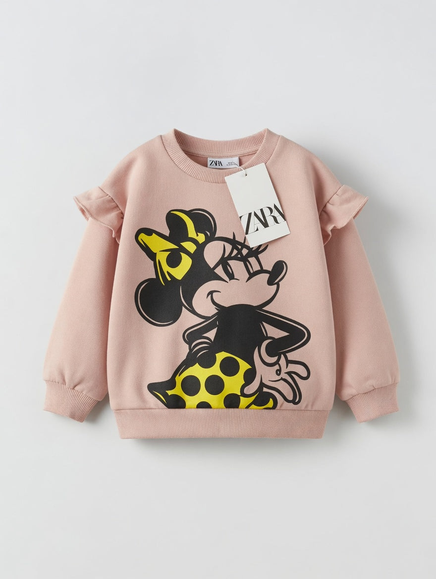 Sudadera rosa EmpiBy de Minnie Mouse con volantes en los hombros y estampado de lazo amarillo