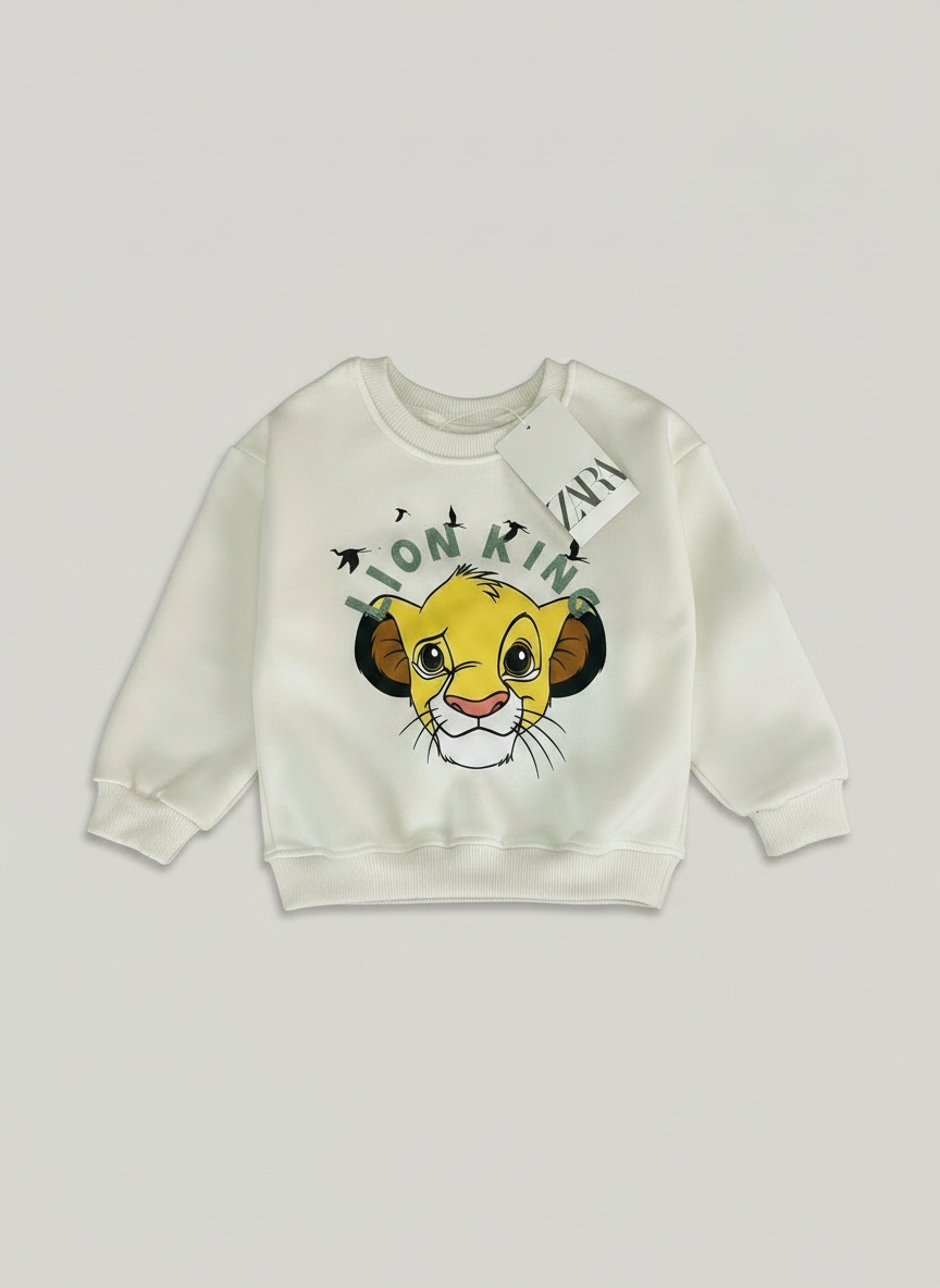 Sudadera EmpiBy color crema de felpa suave con estampado frontal de Simba de El Rey León y texto verde militar