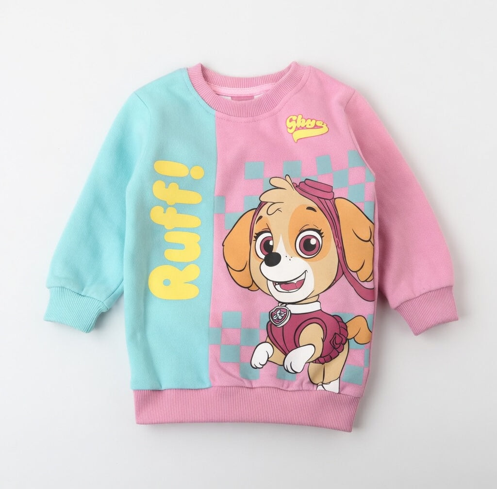 Sudadera EmpiBy de Paw Patrol con Skye, diseño bicolor rosa y azul claro con estampado Ruff Ruff y cuello redondo