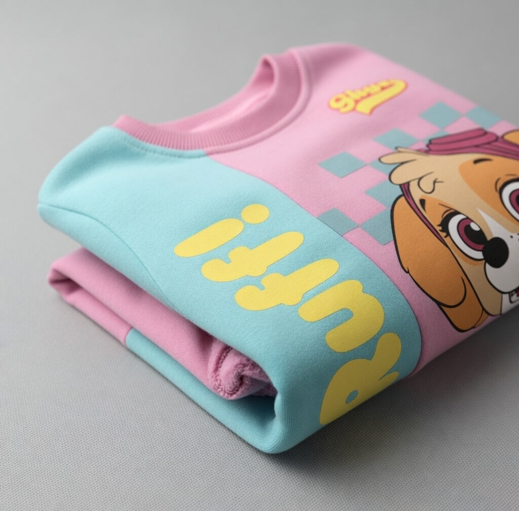 Sudadera EmpiBy de Paw Patrol con Skye en tonos rosa y azul claro, diseño suave con estampado Ruff Ruff