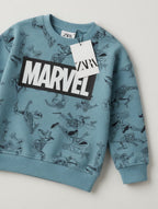 Sudadera EmpiBy de algodón perchado color verde azulado con estampado integral de Spider-Man y logo Marvel en el pecho