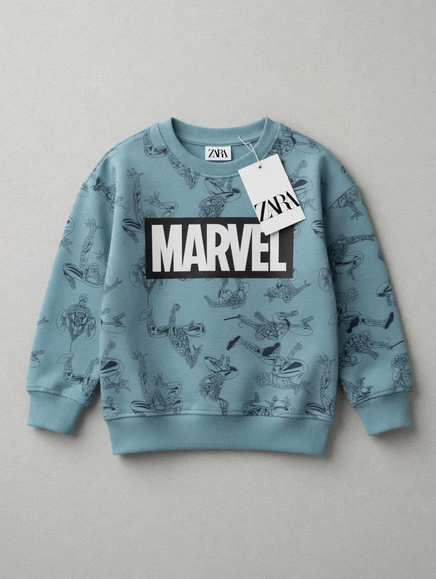 Sudadera EmpiBy de Marvel Spider-Man en color verde azulado con estampado integral y logo de Marvel en el pecho