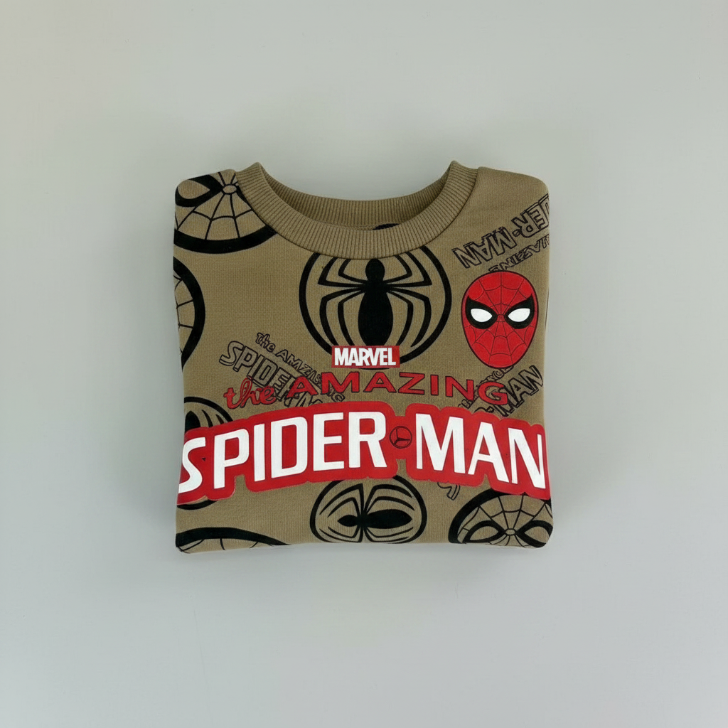 Sudadera EmpiBy de Spider-Man color caqui con estampado all-over, logo frontal y cuello redondo para niños