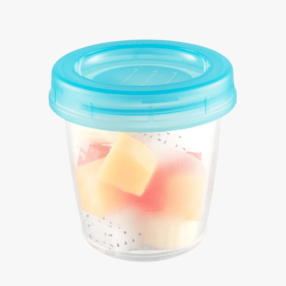 Vaso de almacenamiento EmpiBy Momeasy de 180 ml con tapa hermética azul, ideal para leche materna o snacks.