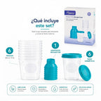 Set de vasos de almacenamiento de leche materna EmpiBy con tapas herméticas y adaptador para extractor sin BPA