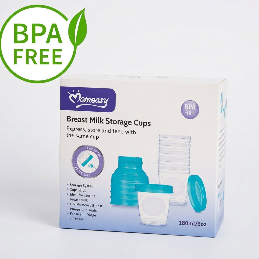 Caja de vasos de almacenamiento de leche materna Momeasy de EmpiBy, 180 ml, libres de BPA y con tapas herméticas.