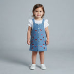 Niña pequeña vistiendo conjunto EmpiBy de vestido peto vaquero con estampado de Minnie Mouse y camiseta blanca