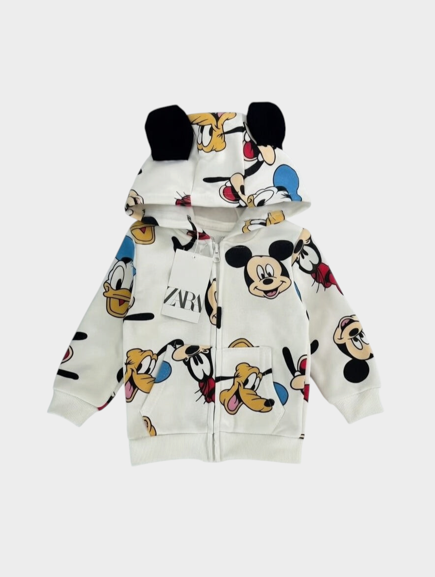 Sudadera EmpiBy blanca con estampado de Mickey y sus amigos y capucha 3D con orejas de Mickey para niños