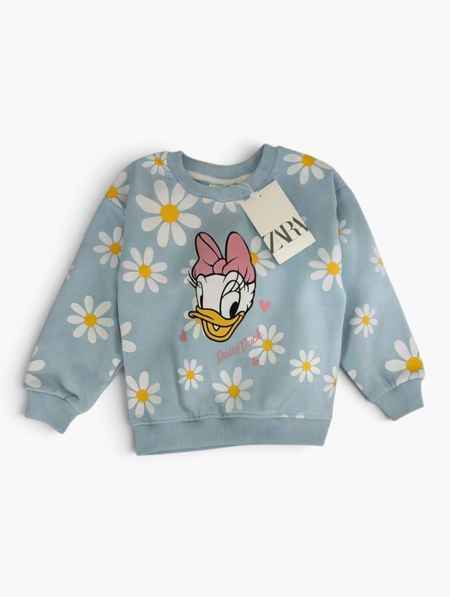 Sudadera EmpiBy de Daisy Duck con estampado floral de margaritas sobre fondo azul claro para niña